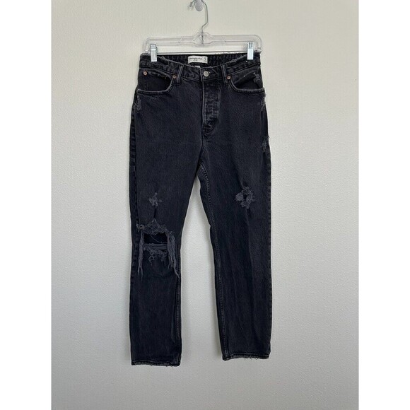 Abercrombie Curve Love Dad Jean Distressed Black Stretch Pockets Size 27 Petite - Picture 2 of 9